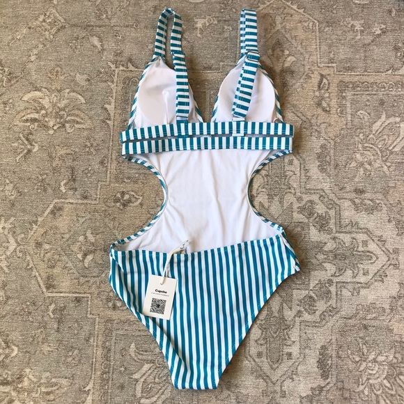 NWT CUPSHE Teal Stripe Monokini - Picture 4 of 9